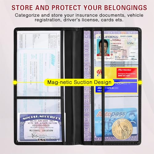 Car Registration and Insurance Holder, Registration and Insurance Card Holder, Auto Glove Box Organizer with Magnetic Shut, PU Leather Automobile Documents Wallet for Cards (Black) - color: Black