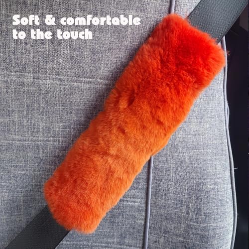 7 Pieces Fluffy Car Accessories Set,YUNXNYC Cute Fluffy Steering Wheel Cover Set Furry Fuzzy Steering Wheel Covers Winter Warm Fur Car Decoration Accessories for Women Girls (Orange)