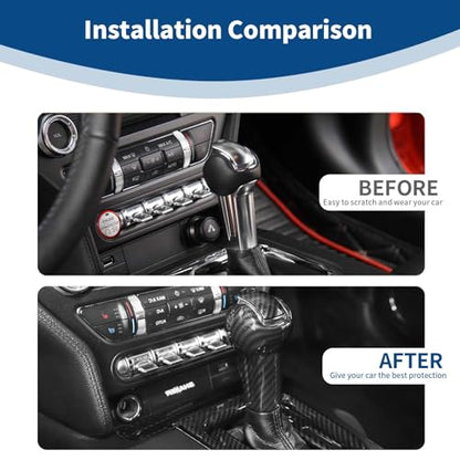 for Mustang Gear Shift Knob Cover Trim Compatible with 2015-2023 Ford Mustang Carbon Fiber Interior Accessories 3pcs