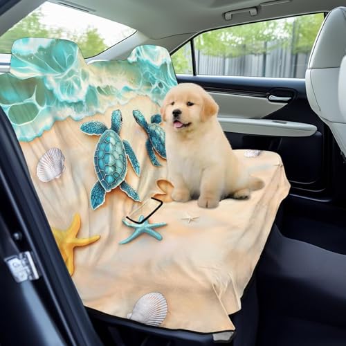 Beach Turtle Starfish Seashell Heart Print Rear Bench Car Seat Cover Towel Protector, Heavy Duty Universal Fit Automotive Backseat Protector for Cars SUVs Truck - color: Beach Turtle Starfish Seashell Heart