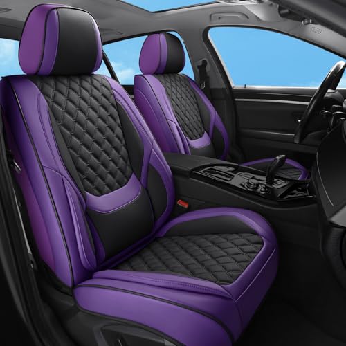 Car Seat Covers Full Set Purple Black, Luxury Faux Leather Waterproof Non-Slip Seat Protector Universal Fit for Most Cars SUVs Trucks Pick-ups,Car Interior Accessories for Front Seats and Back - color: Purple-Full Set