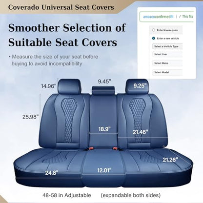 Coverado Car Seat Covers, Rear Car Seat Cover, Blue Leather Seat Cover, 3-Pieces Car Seat Cushion, Luxury Seat Cover Seat Protector Universal Fit Most Cars - color: Blue