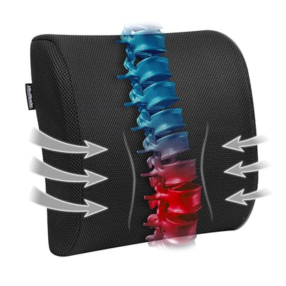 Mind Reader Lumbar Support Cushion with Air-Cloud Memory Foam, Ergonomic Lower Back Pillow for Office Chair and Car Seat, Black - color: Classic Black