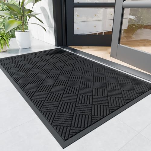 Durable Indoor Outdoor Door Mat, 2' x 6' Heavy Duty Front Door Mat for Entryway, Non-Slip Backing, Stain and Fade Resistant, Absorbent Commercial Floor Mat for High Traffic Area, Black - color: Black-diamond, size: 2' x 6' (Rectangular)