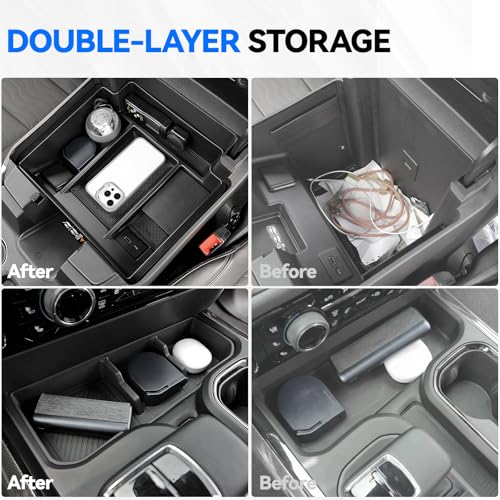 2PCS Center Console Organizer tray and Armrest Storage for 2023-2026 Chevy Silverado/GMC Sierra 1500 Accessories, 2024-2026 Silverado/Sierra 2500HD 3500HD(Only Fit Console with Bucket Seat) - style: 22-26 Silverado1500&24-26 2500HD/3500HD