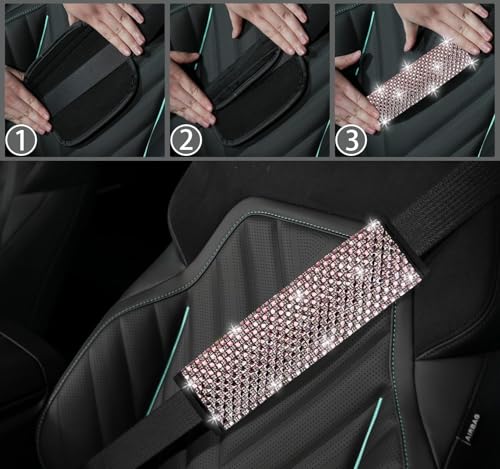 NBTEPEM 2 Pack Bling Car Seat Belt Covers, Diamond Seatbelt Shoulder Protection, Rhinestones Seat Belt Strap Cover Shoulder Pad, Universal Bling Car Interior Accessories Fit for Car/Truck/SUV(Pink) - color: Pink