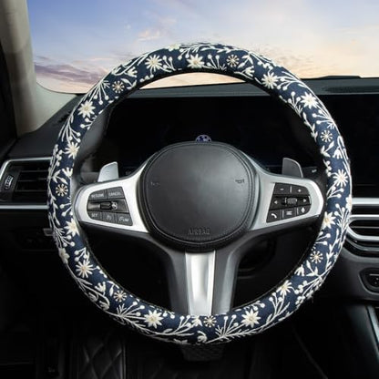 Brown Japanese Style Flower Steering Wheel Cover Auto Embroidery Steering Wheel Protector, Anti-Slip, Breathable, Absorbing Sweat, Universal Car Accessories 14.5–15 inch,Fit for Most Car, Trucks, SUV - style: Black Japanese Style Flower JQ