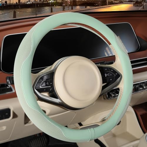 14 inch Steering Wheel Cover for Prius Civic, Nappa Microfiber Leather Non-Slip Breathable Fabric, Warm in Winter and Cool in Summer, Green Small 13.5 inch to 14 inch - color: Green, size: Round-S[13.5''-14'']