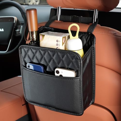 2Pack Car Seat Back Hanging Bag Car Document Holder Multi-Pocket Bottle Bag Storage Waterproof Pu Leather Box Organizer Travel Tidy Pouch Pocket Kids - color: Black A x2