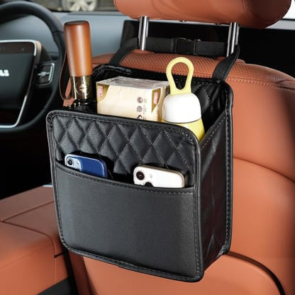 2Pack Car Seat Back Hanging Bag Car Document Holder Multi-Pocket Bottle Bag Storage Waterproof Pu Leather Box Organizer Travel Tidy Pouch Pocket Kids - color: Black A x2
