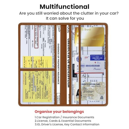 Car Registration & Insurance Card Holder Leather Auto Glove Box Organizer Document Wallet with Magnetic Shut - color: Brown-Upgraded