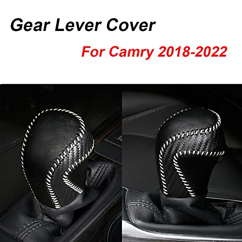 XITER for Genuine Leather Gear Shift Knob Cover Car Protect Accessories Case for Toyota Camry 2018-2026 (Carbon Fiber) - color: Carbon fiber White Stitches