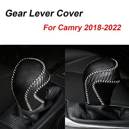 XITER for Genuine Leather Gear Shift Knob Cover Car Protect Accessories Case for Toyota Camry 2018-2026 (Carbon Fiber) - color: Carbon fiber White Stitches
