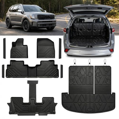 TPE Floor Mats Set for Kia Telluride 2025 2024 2023 2022 2021 2020, All Weather TPE Custom Fit Floor Liners & Cargo Liner & Backrest Mats (Fit 7/8 Seats) - size: 2.For Kia Telluride|20-25