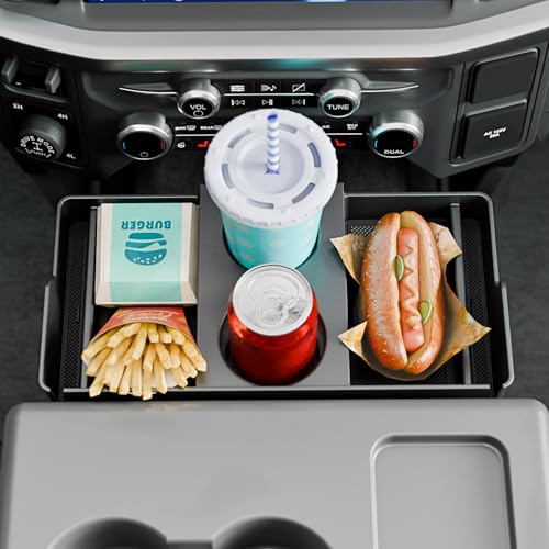 Front Center Seat Headrest Organizer Compatible with 2011-2026 Ford F150 F250 F350 F450 F550 F650 Cup Holder Coin Container Storage Box with Silicone Pads Accessories (Jump Seat Console Only)