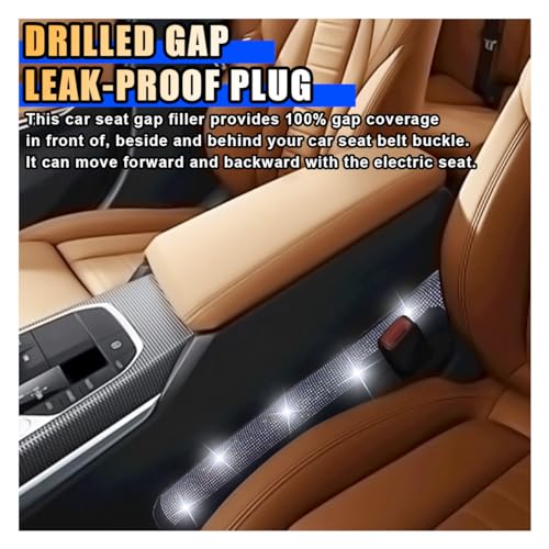 2PCS Car Seat Gap Filler, Handmade Crystal Diamond Rhinestone Seat Gap Blocker to Fill The Gaps Between Seat and Console Blocker, Bling Car Accessories for Car SUV Truck (White)