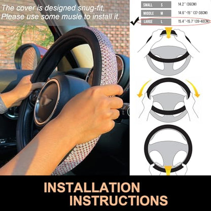 Large Size Bling Comfy Steering Wheel Cover with Jumbo Crystal Rhinestones, Anti-Slip Diamond Leather, 15.5-15.75 Inch (Pink) - color: 2.Pink, size: Large Size[15 1/2''-15 3/4'']