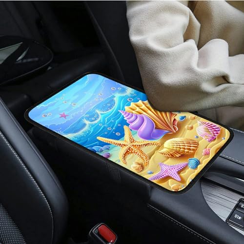 Universal Auto Center Console Pad and 2Pcs Car Coasters Set, Anti Slip Soft Neoprene Car Armrest Seat Box Cover Protector Universal Fit - Car Interior Accessories, Beach - color: 513