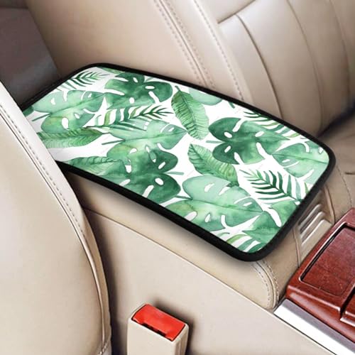 Tropic Leaf Auto Center Console Armrest Cover Pad, Universal Fit Waterproof Comfort Car Armrest Cushion for Most Vehicle SUV Truck - color: Tropic Leaf