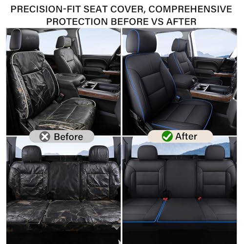 Coverado Silverado Seat Covers Full Set, Faux Leather Car Seat Covers Fit for Chevy Silverado GMC Sierra 2007-2013 & 2019-2026 1500, 2020-2026 2500HD 3500HD Crew Double Extended Cab(Blueline) - color: Blueline, size: FullSet(2007-2013&2019-2025)