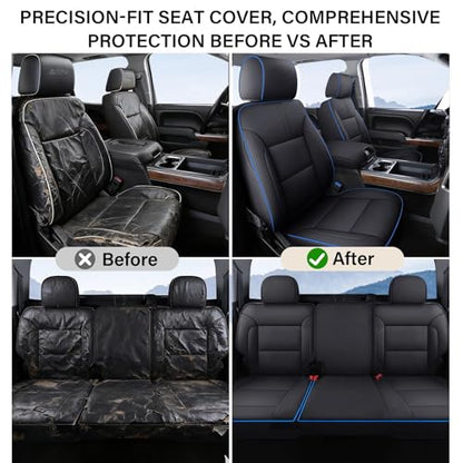 Coverado Silverado Seat Covers Full Set, Faux Leather Car Seat Covers Fit for Chevy Silverado GMC Sierra 2007-2013 & 2019-2026 1500, 2020-2026 2500HD 3500HD Crew Double Extended Cab(Blueline) - color: Blueline, size: FullSet(2007-2013&2019-2025)
