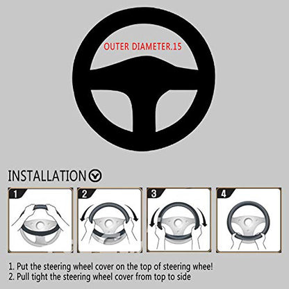 Auto Steering Wheel Cover Hand Pad Cushion Slip-on Universal Fit 15'' / 38 cm (Beige) - color: Beige