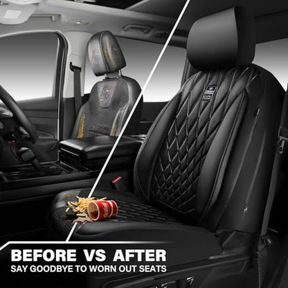 CAR PASS Piping Luxury Faux PU Leather Two Front Car Seat Covers, Waterproof Anti Slip Seat Covers Compatible with Front Seat Armrests,Universal Fit for Suvs,Vans,Trucks, Airbag Compatible(All Black) - color: All Black, size: Two Front