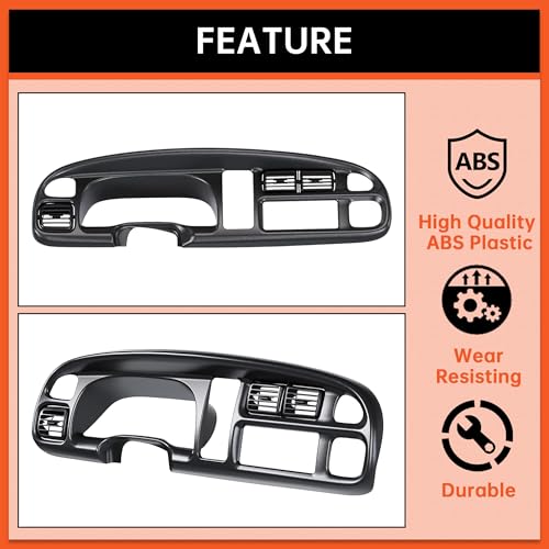 ECOTRIC Dash Board Cluster Bezel Cover Compatible with 1998-2002 Dodge Ram 1500 2500 3500 Instrument Pad Panel Dashboard Kit w/Vents Replacement for 5GK51DX9AA 5EU11DX9AB - Clips Included - size: Dash Bezel W/ Vents