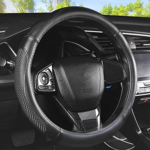 Leather Car Steering Wheel Cover 15 inch Universal Fit Microfiber Steering Wheel Cover Anti-Slip, Soft, Breathable, Full Surround Car Wheel Cover - color: Black