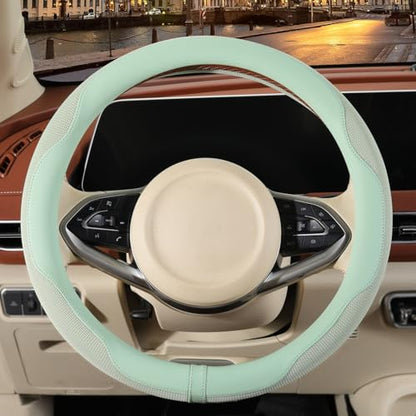 14 inch Steering Wheel Cover for Prius Civic, Nappa Microfiber Leather Non-Slip Breathable Fabric, Warm in Winter and Cool in Summer, Green Small 13.5 inch to 14 inch - color: Green, size: Round-S[13.5''-14'']