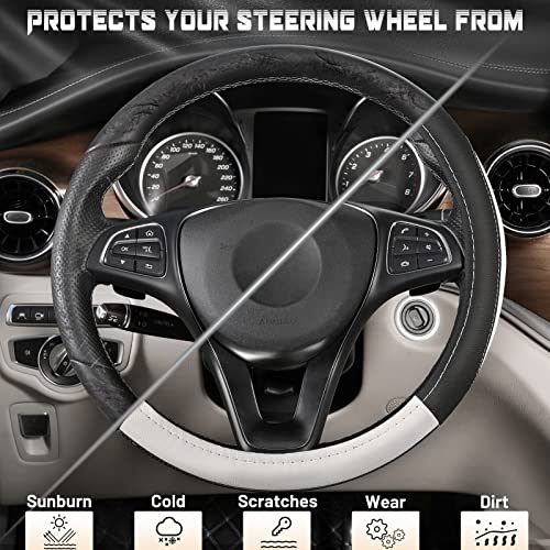 SEG Direct Car Steering Wheel Cover Universal Standard Size 14.5-15 inch, Black and White Microfiber Leather - color: Black and White, size: Standard size[14 1/2''-15'']