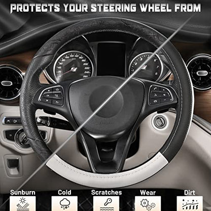 SEG Direct Car Steering Wheel Cover Universal Standard Size 14.5-15 inch, Black and White Microfiber Leather - color: Black and White, size: Standard size[14 1/2''-15'']