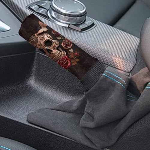 Sugar Skull Rose Print 2 Pcs Car Gear Shift Knob Cover Handbrake Cover Comfortable Vehicle Shift Lever Handle Protector Car Gear Shift Cover Set Universal Fit for Cars - color: Sugar Skull Rose