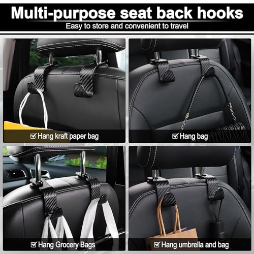 LivTee Car Purse Hook, 4 Pack Universal Auto Seat Headrest Hook Hangers Organizer for Coats, Umbrellas, Groceries - Carbon Fiber Black | Universal - color: Black-CF
