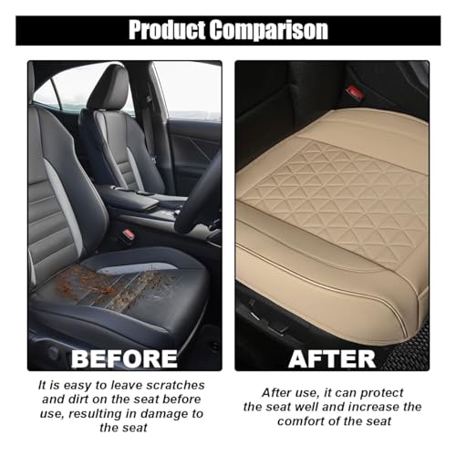 Leather Car Seat Cover, Auto Front Bottom Seat Cover Luxury Car Seat Protector Anti-Slip Waterproof Cushion Cover with Storage Pocket, for Most Cars, Trucks, SUVs (Beige) - color: Beige