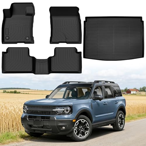 Floor Mats for Ford Bronco Sport 2021-2026 (Only for Sport Version & Fuel Version), Custom Fit Heavy Duty TPE All Weather Protection Waterproof Non-Slip Black (Two-Row Floor Mats & Cargo Liner) - style: 06) For Ford Bronco Sport Fuel | 2021-2026 | Full Se