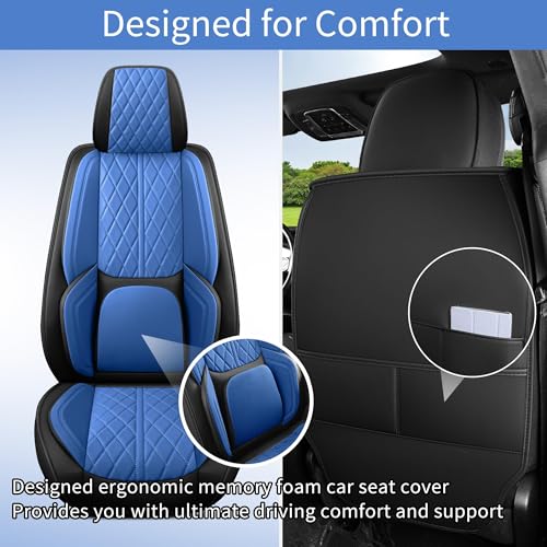 Custom Fit Chevy Silverado GMC Sierra 1500 2007-2026 2500/3500 HD Crew Cab Full Set Car Seat Covers - 5 Pack, Premium Faux Leather Truck Seat Protector with Airbag Compatible Design, BlackBlue - color: BlackBlue, size: Full Set