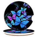 Blue Butterfly Absorbent Car Coasters,Cool Ceramic Cup Holders Coasters with a Finger Notch for Women Men 2.56"(2 Pieces)