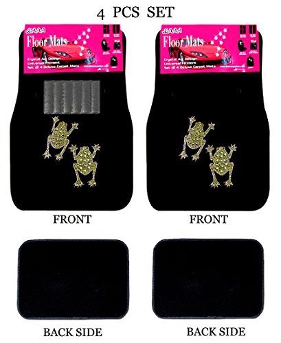 ALLBrand Universal Fit FrontRear 4-Piece Full Set Crystal Bling Rhinestone Design Studded Carpet Car SUV Truck Floor Mats (Love Frog-Black), Medium, KAM - color: Love Frog-Black