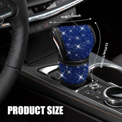 Bling Auto Gear Shift Knob Cover, Car Shifter Cover, Sparkly Crystal Rhinestones Gear Shift Knob Cover for Women Girls, PU Leather Shift Gear Cover with Bling Accessories Fit Cars (Blue) - color: Blue