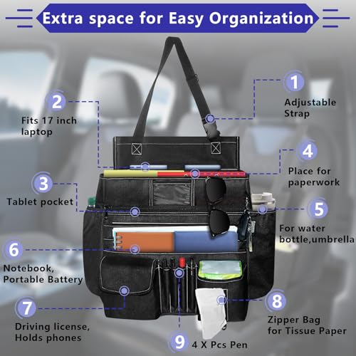 Seat Organizer Front Seat,Patrol Bag Law Enforcement with Large Storage,Universal Fit for Front & Back Seats,Dedicated Tablet and 17 Inch Laptop Storage,for Truck Office, Police,Black