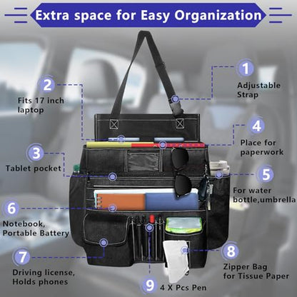 Seat Organizer Front Seat,Patrol Bag Law Enforcement with Large Storage,Universal Fit for Front & Back Seats,Dedicated Tablet and 17 Inch Laptop Storage,for Truck Office, Police,Black