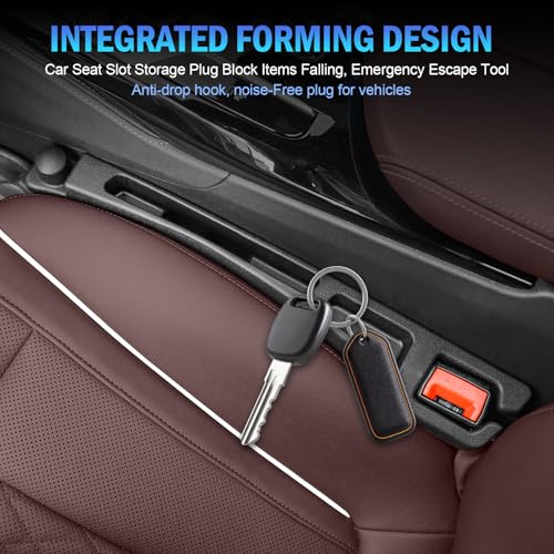 2PCS Car Seat Gap Filler Organizer 4In1 Between Seat & Console Inserts Gap Stopper Plug with Fill,Storage,Hook Function & Concealed Small Hammer,Upgraded Universal No Drop Seat Guard for Cars (Black)