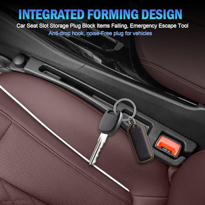2PCS Car Seat Gap Filler Organizer 4In1 Between Seat & Console Inserts Gap Stopper Plug with Fill,Storage,Hook Function & Concealed Small Hammer,Upgraded Universal No Drop Seat Guard for Cars (Black)