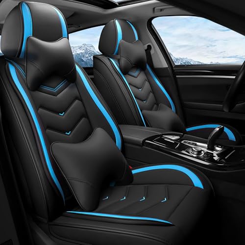 Car Seat Covers Fit for Ford F-150/F-250/F-350 2009-2026, Stylish Sport Seat Cover, Waterproof Wear-Resistant Premium Car Seat Cover，Ford F-150 Seat Covers. (2 Pcs Front with Pillow/Black Blue) - color: Black Blue, size: Luxury 2 Seats