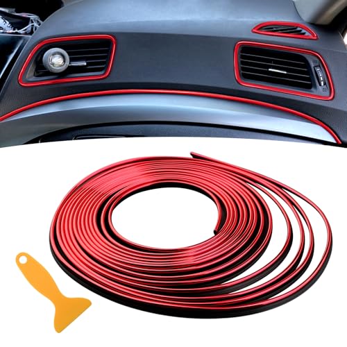 Spurtar Car Interior Trim Strip – Red Interior Decorative Molding Line, Aesthetic Auto Accessories for Women & Men, Universal Car Mods Trim for Dashboard & Air Vent, 32.8ft / 10M