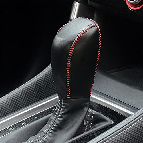 Great-luck Genuine Leather Automatic at Gear Shift Knob Cover Protector Trim,The car Interior Accessories(Red Stitches) for Subaru Forester(2019-2024) Crosstrek(2018-2023) Impreza Outback Legacy - color: Red Stitches, size: Forester(2019-2021)