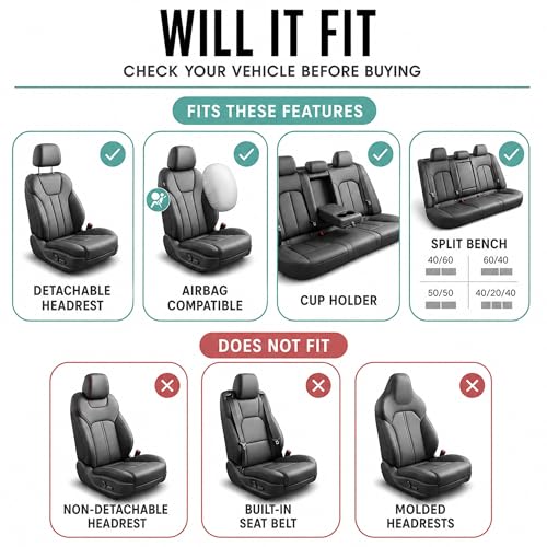 FH Group Car Seat Covers Full Set Premium Cloth - Universal Fit, Automotive, Low Back Front Washable Seat Covers, Airbag Compatible, Split Bench Rear Seat for SUV, Sedan Beige - color: Beige, style: Full Set