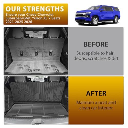 Floor Mats for 2021-2025 2026 Chevy Chevrolet Suburban/GMC Yukon XL 7 Seats Accessories, All Weather TPE Cargo Liner Seat Back Covers with Door Sill Guards Protectors,Full Coverage Set - size: 2)Chevy Suburban/GMC Yukon XL 7S｜21-26｜Full Set