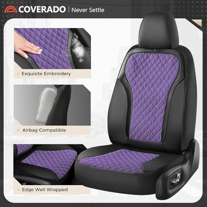 Coverado Front Seat Covers, Luxury Diamond Leather Car Seat Cover with Carbon Fiber Weave, Waterproof Car Seat Cover Driver Seat Cover Spill-Proof Design Universal Fit for Most Cars, BlackPurple - color: BlackPurple, size: Front